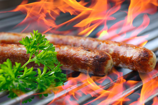 sausages on grill
