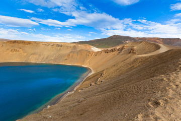 Crater of an extinct volcano Krafla in Iceland filled with water