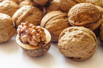 Close up of a heap of dry tasty walnuts