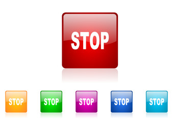 stop vector glossy web icon set