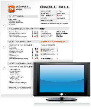 Cable TV Service Bill with Flat Plasma LED LCD TV Vector