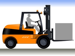 Fototapeta na wymiar Forklift Driver. A silhouette of a worker in a forklift.