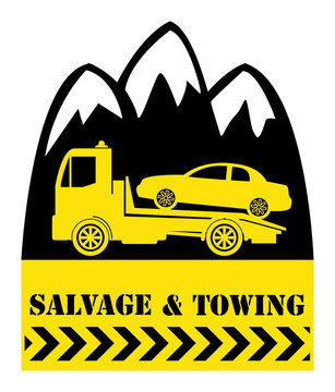 Car salvage and towing sign, vector illustration
