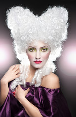 Beautiful vintage cheerful woman with white wig