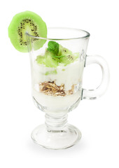 dessert with kiwi fruit , yoghurt and muesli