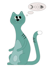 Children's illustration cat turquoise