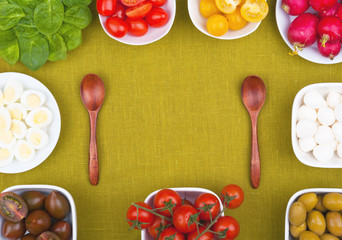 Set for a spring salad ingredients round