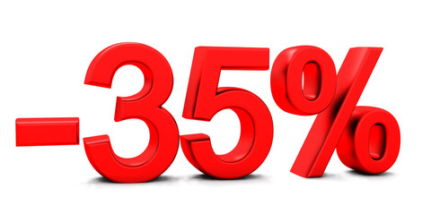 3D rendering of a 35 per cent in red letters on a white