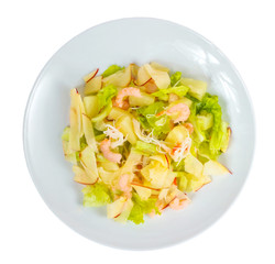 apples shrimp salad isolated on white background clipping path