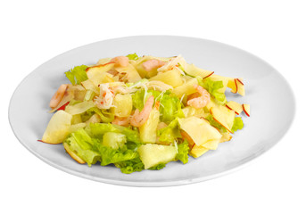apples shrimp salad isolated a on white background clipping path