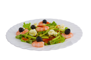 dish meal shrimp salad olives isolated on a white background cli