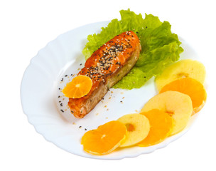 fish boiled salad plate isolated on white background clipping pa