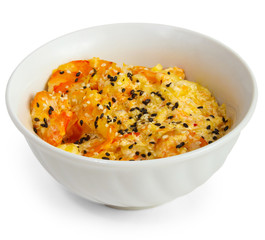 shrimp sesame and seeds cooked isolated a on white background