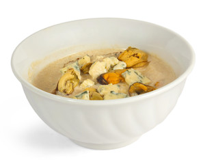 soup and cheese mushrooms isolated on white background