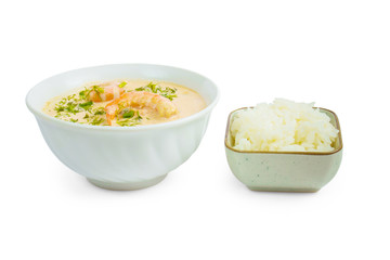 soup shrimp rice plate isolated on white background