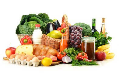 Grocery products including vegetables, fruits, dairy and drinks