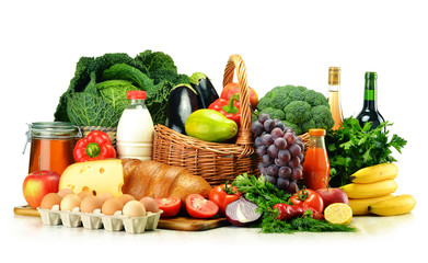 Grocery products including vegetables, fruits, dairy and drinks