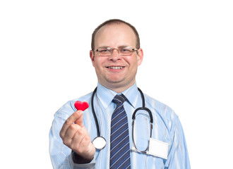 A doctor holding a heart