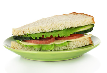 Sandwich on plate isolated on white