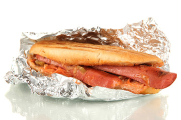 Delicious hot dog isolated on white