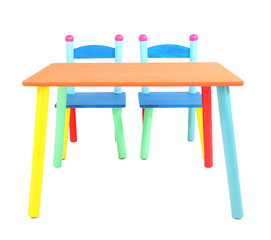 Small and colorful table and chairs for little kids isolated