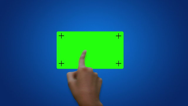 A person using a touch screen sliding green screen buttons