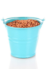 Bucket with grains isolated on white