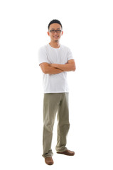 Fototapeta premium Chinese man in casual wear with white background