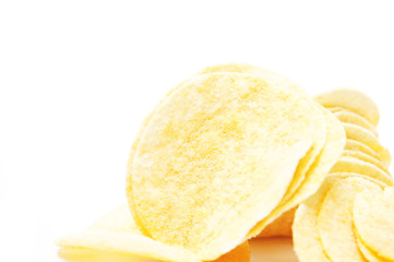 Potato chips on white background