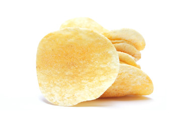 Potato chips on white background