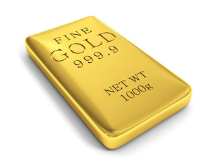 3d rendering of a gold bar on white