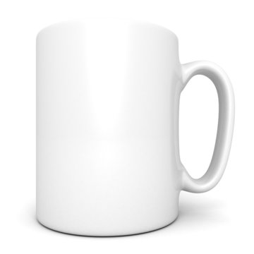 White ceramic coffee mug on white