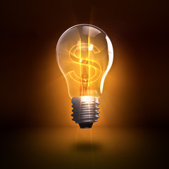 Rendering of  a lightbulb with u.s. currency symbol