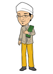 Indonesian muslim male walking to mosque for praying