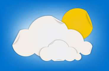 Fototapeta premium Cloud and sun shape weather icon made by folded paper