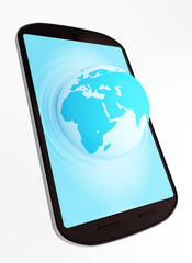 Earth globe on smart phone screen
