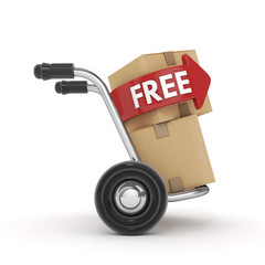Hand Truck with cardboard box and free text-isolated