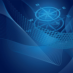 Blue compass on swirls and gradient background