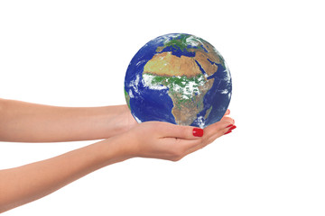 The planet Earth in a woman hands.