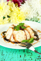 Panna Cotta with chocolate  and caramel sauces,