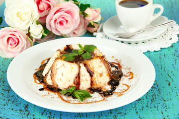 Panna Cotta with chocolate  and caramel sauces,