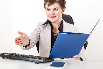 Businesswoman examination of documents