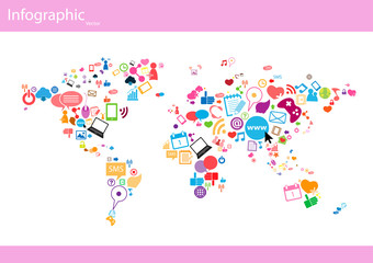 Obraz premium Social network map background infographics