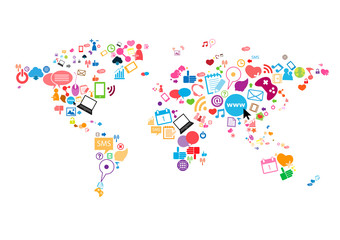 Fototapeta premium Social network map background infographics