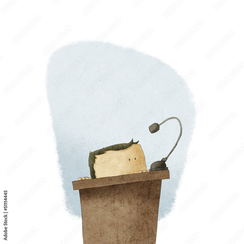 Poster shy man at the podium giving speech