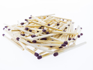 Many matchsticks on white background, A bunch of fiery sticks
