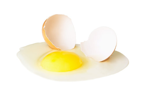 Broken egg on white background