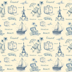 Seamless pattern with travel illustrations