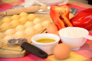 Homemade raviolis with ingredients.