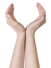 female teen hand showing protection symbol